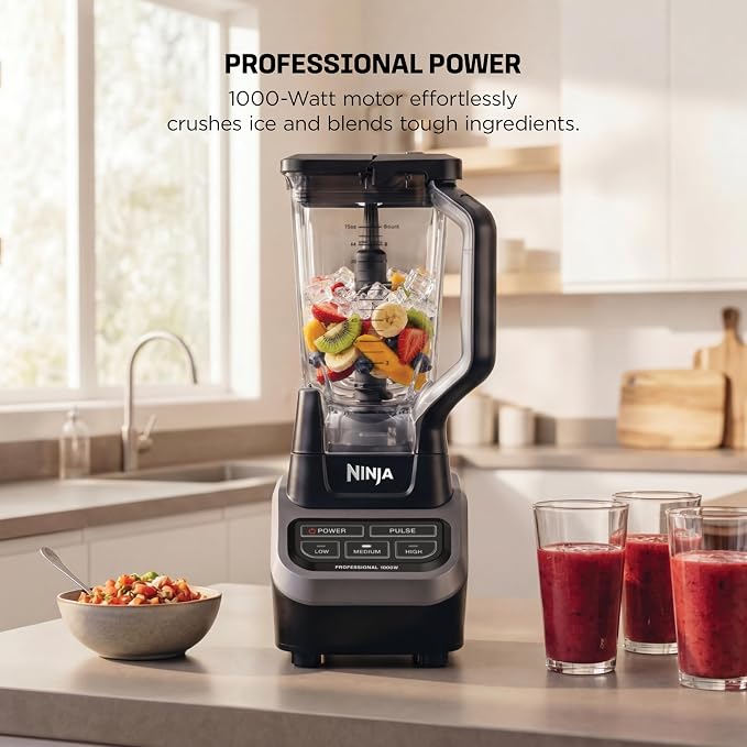 Ninja Professional Blender, 1000W, Total Crushing Tech, 72oz Pitcher, BL610 1000W Total Crushing blades crush ice & blend smoothies, sauces. XL 72-oz pitcher for family batches. Dishwasher-safe