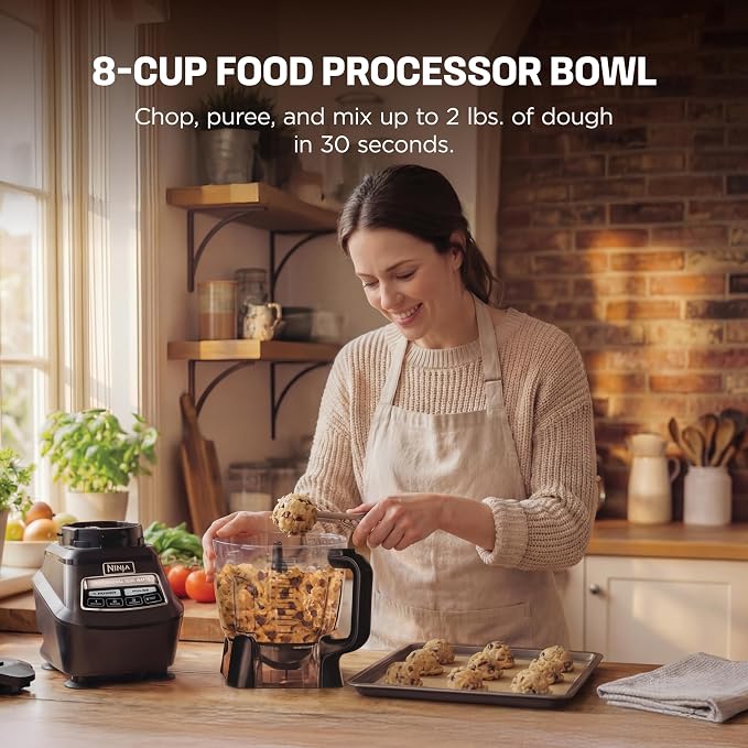 Ninja Kitchen System Pro, 1500W, 72oz Pitcher, 8-Cup, Black, BL770 1500W all-in-one blends smoothies, processes salsa & dough. 72-oz pitcher, 8-cup processor bowl, (2) 16-oz cups.