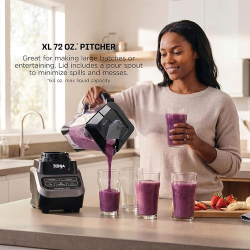 Ninja Professional Blender, 1000W, Total Crushing Tech, 72oz Pitcher, BL610 1000W Total Crushing blades crush ice & blend smoothies, sauces. XL 72-oz pitcher for family batches. Dishwasher-safe