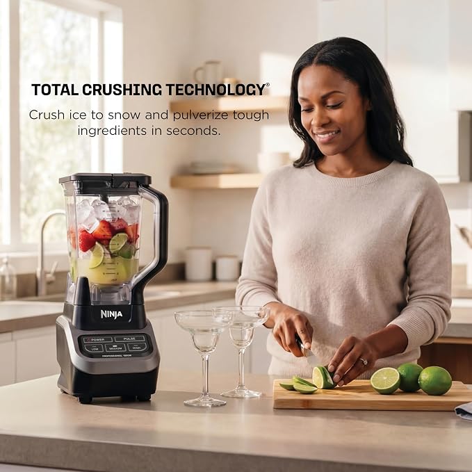 Ninja Professional Blender, 1000W, Total Crushing Tech, 72oz Pitcher, BL610 1000W Total Crushing blades crush ice & blend smoothies, sauces. XL 72-oz pitcher for family batches. Dishwasher-safe